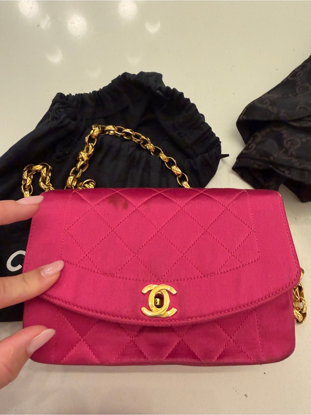 CHANEL Vintage Diana Flap Bag Quilted Satin Pink